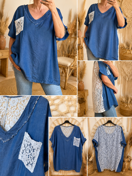 Blouse tencel dos brodé TU 46/52