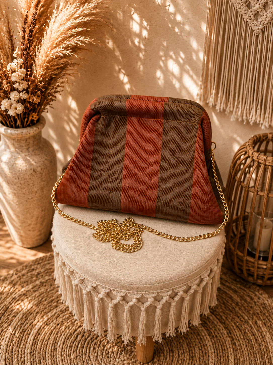 Sac rayé terracotta et marron