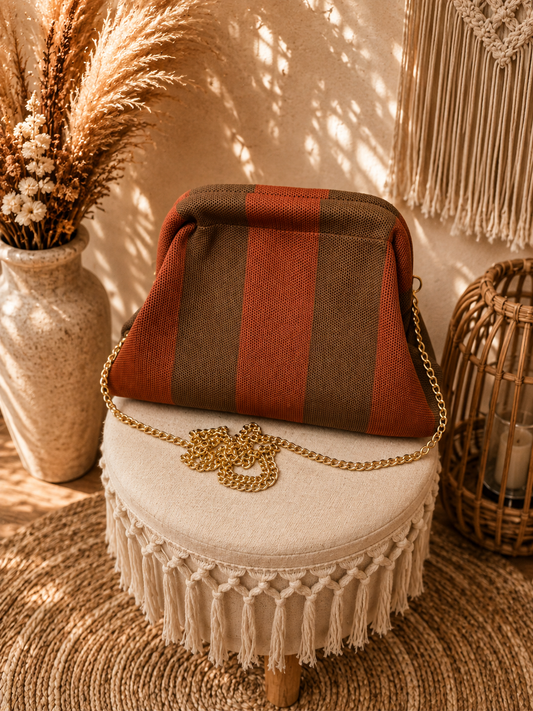 Sac rayé terracotta et marron