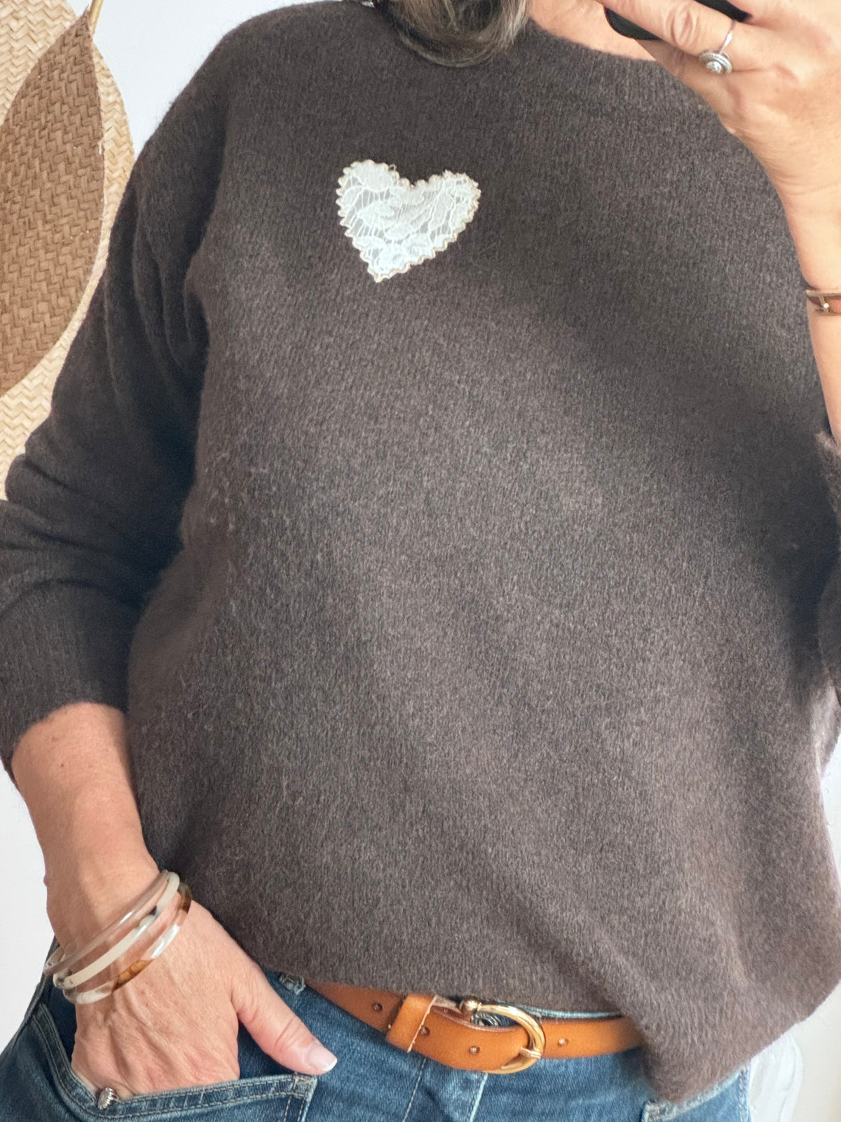 Pull cœur marron