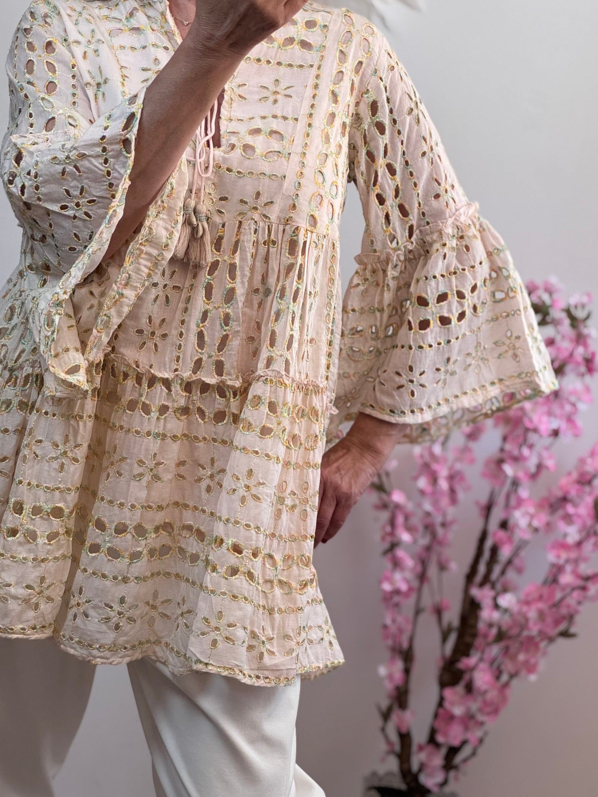 Tunique ou robe d’été bohème rose poudré