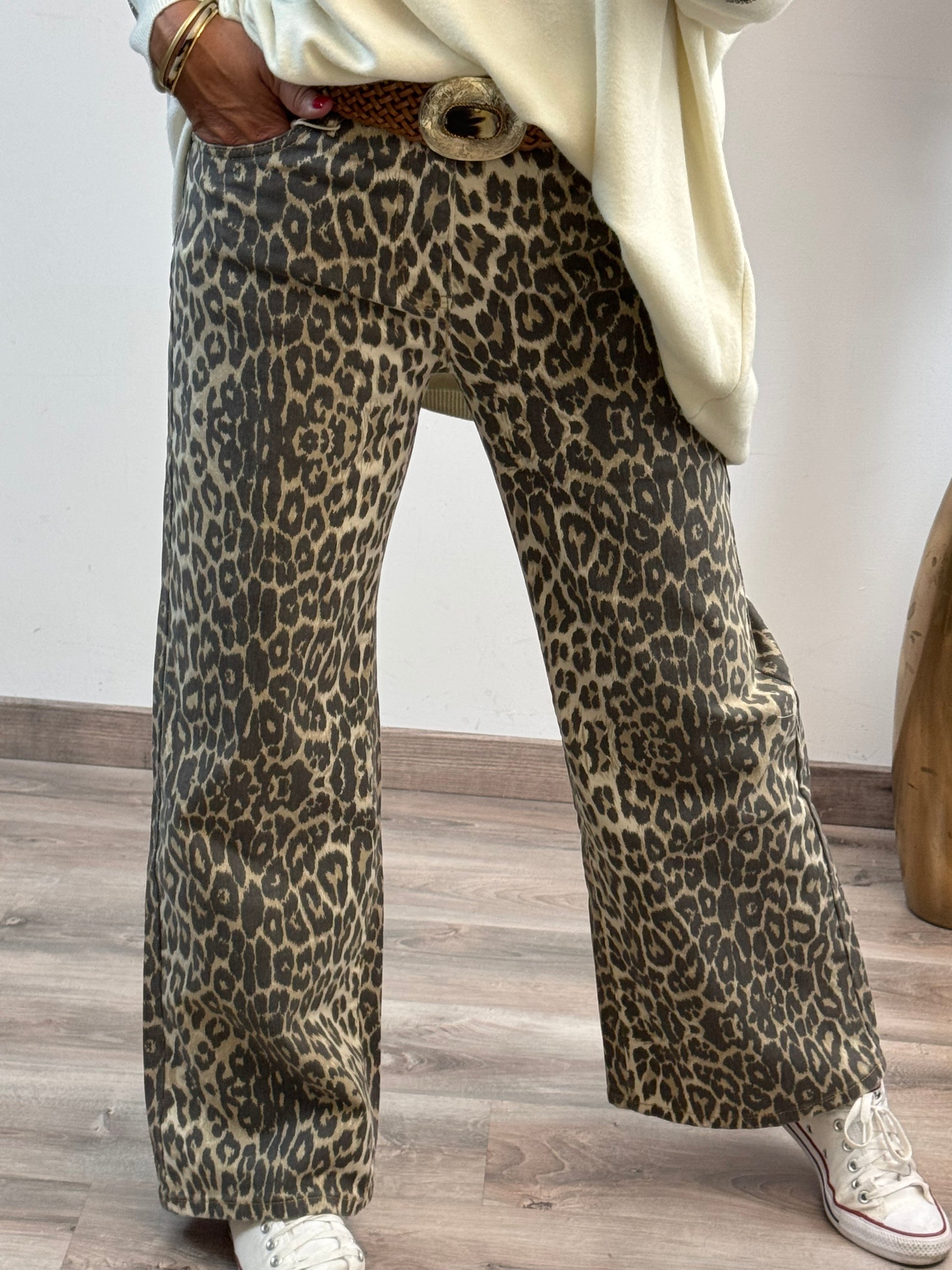 Jeans wide leg leopard