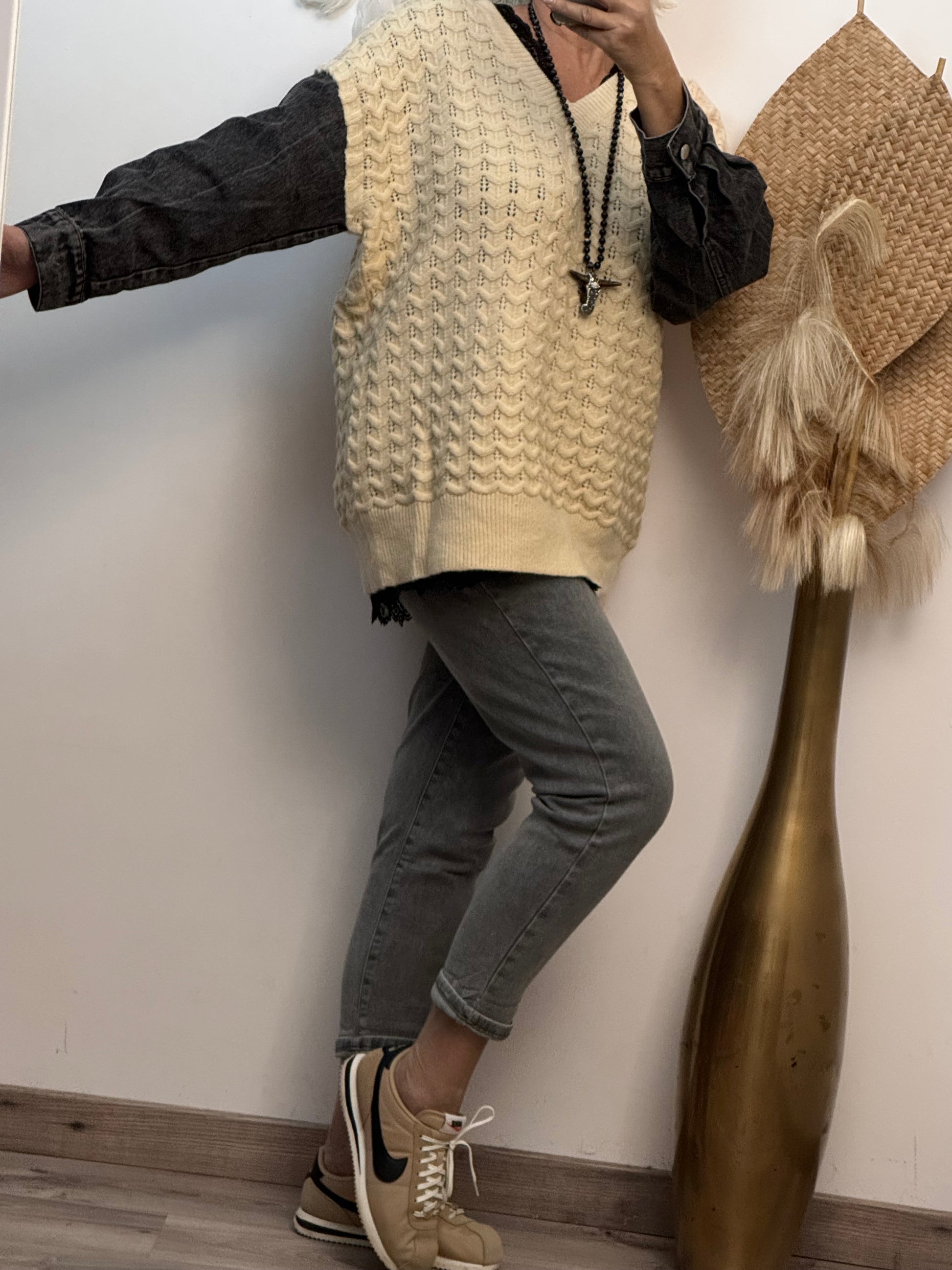 Pull crème manches jeans TU 44/50