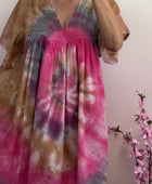 Robe voile de coton tie and dye rose et beige