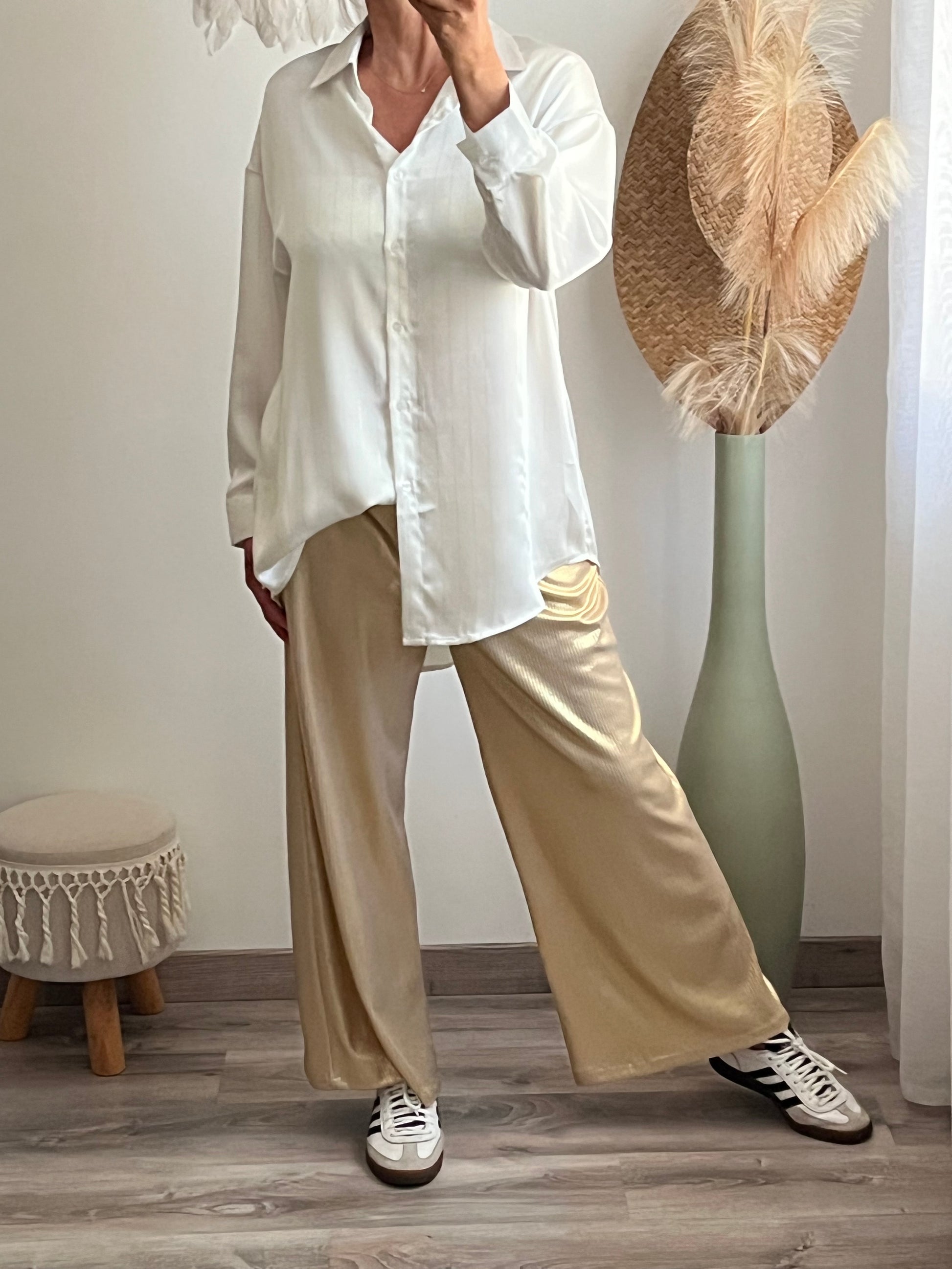Chemise oversize longue blanche liseret brillant ✨