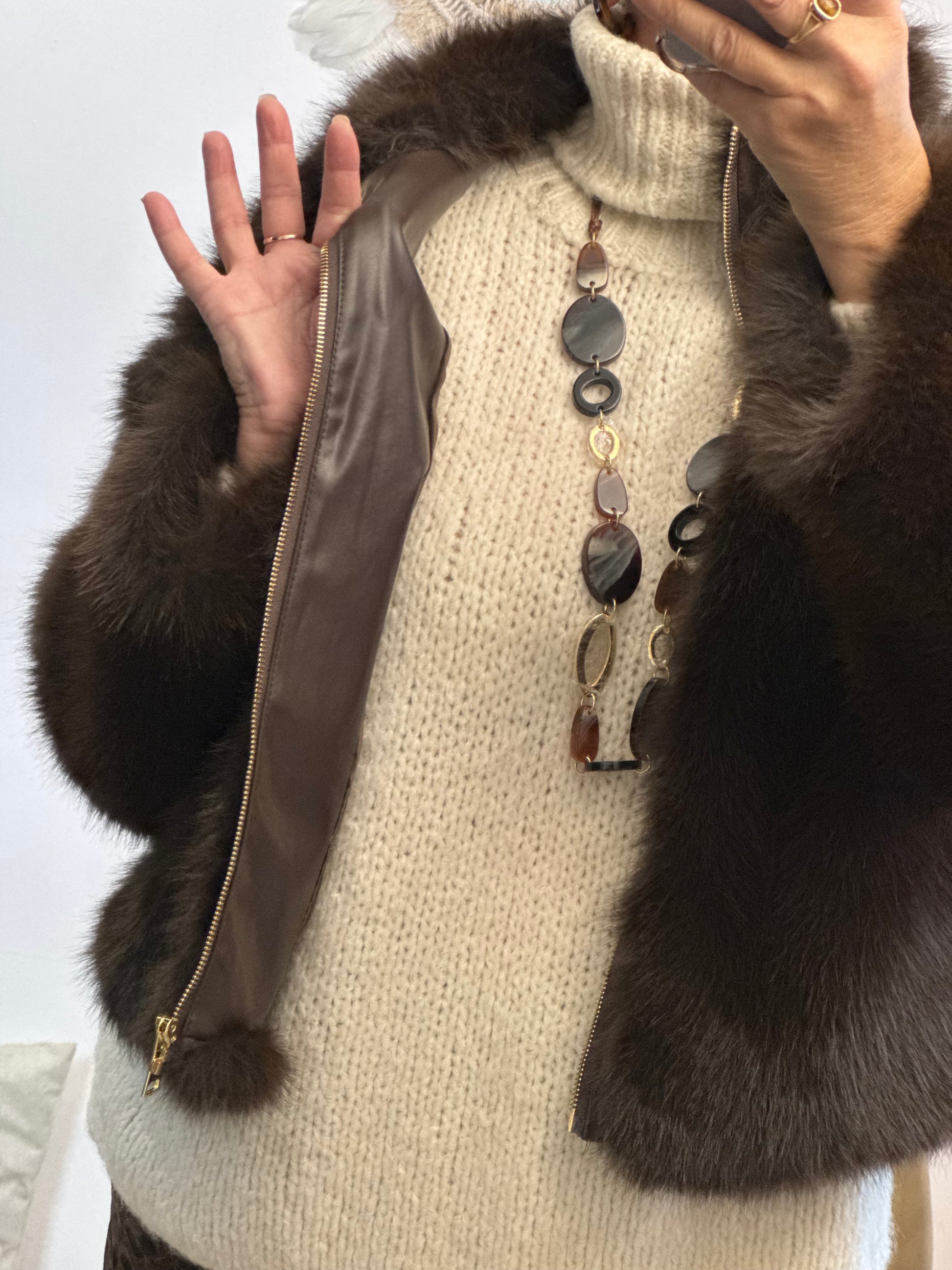 Blouson fausse fourrure marron