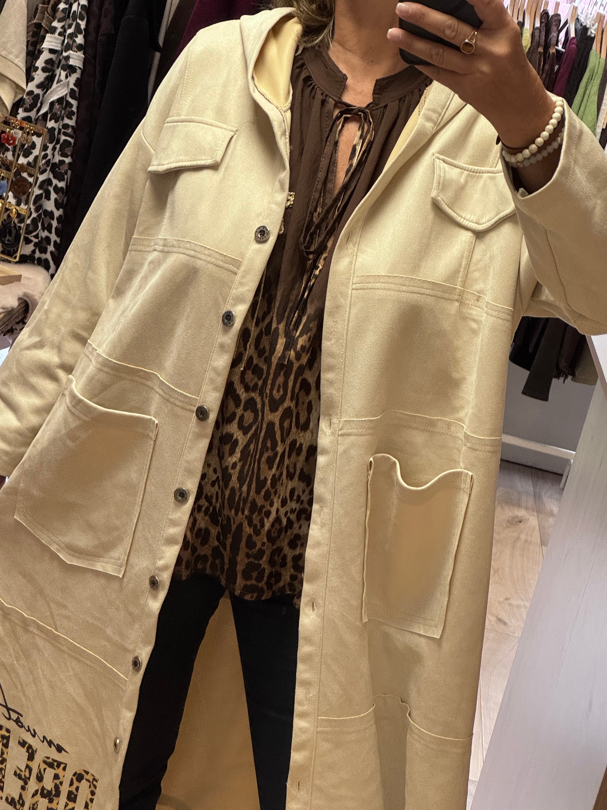 Veste longue suédine beige