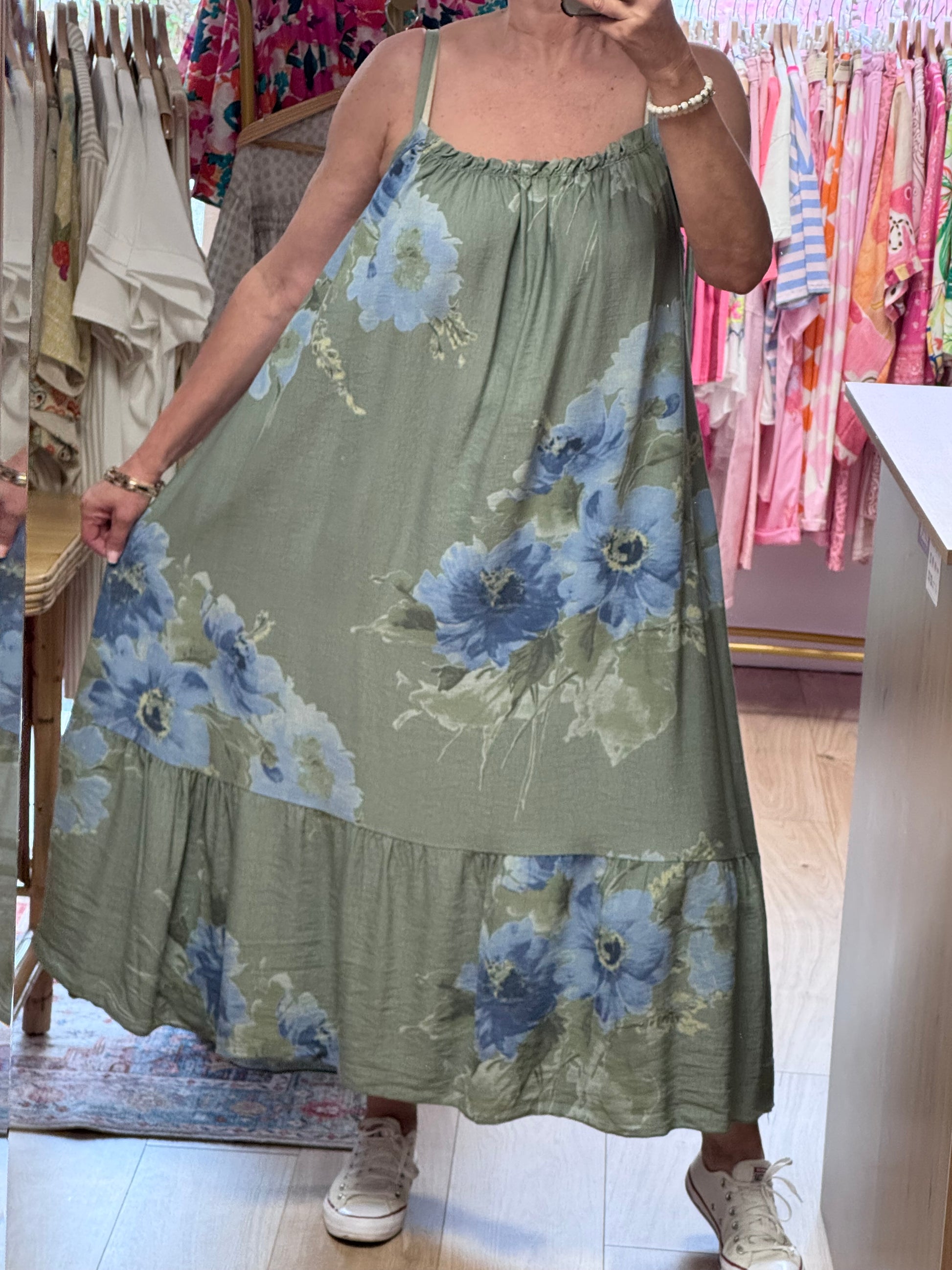Robe fleurie kaki