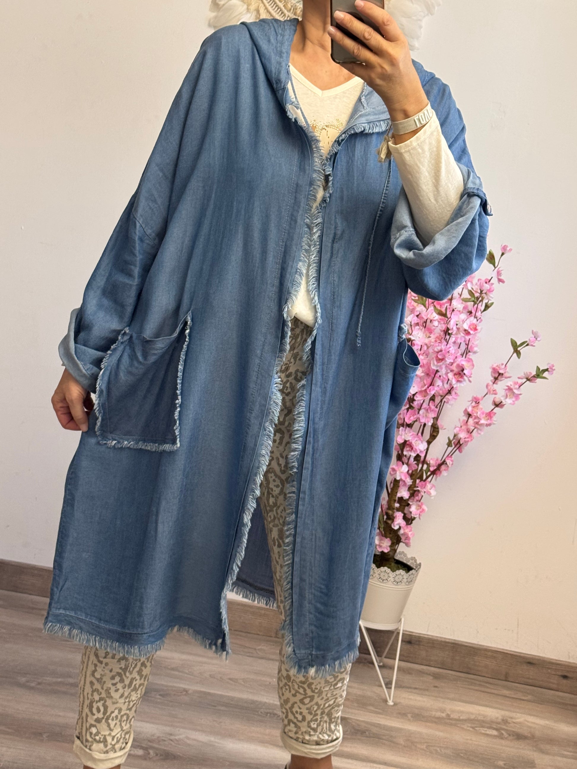 Veste longue casuel tencel bleue TU 44/50