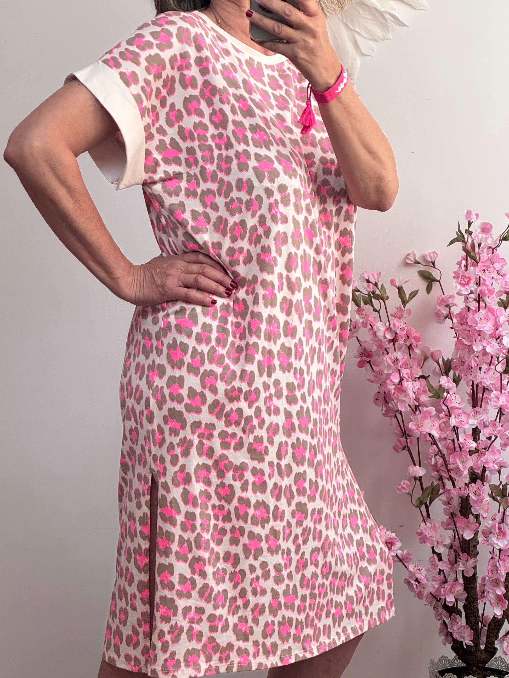 Robe teeshirt Léo rose et taupe
