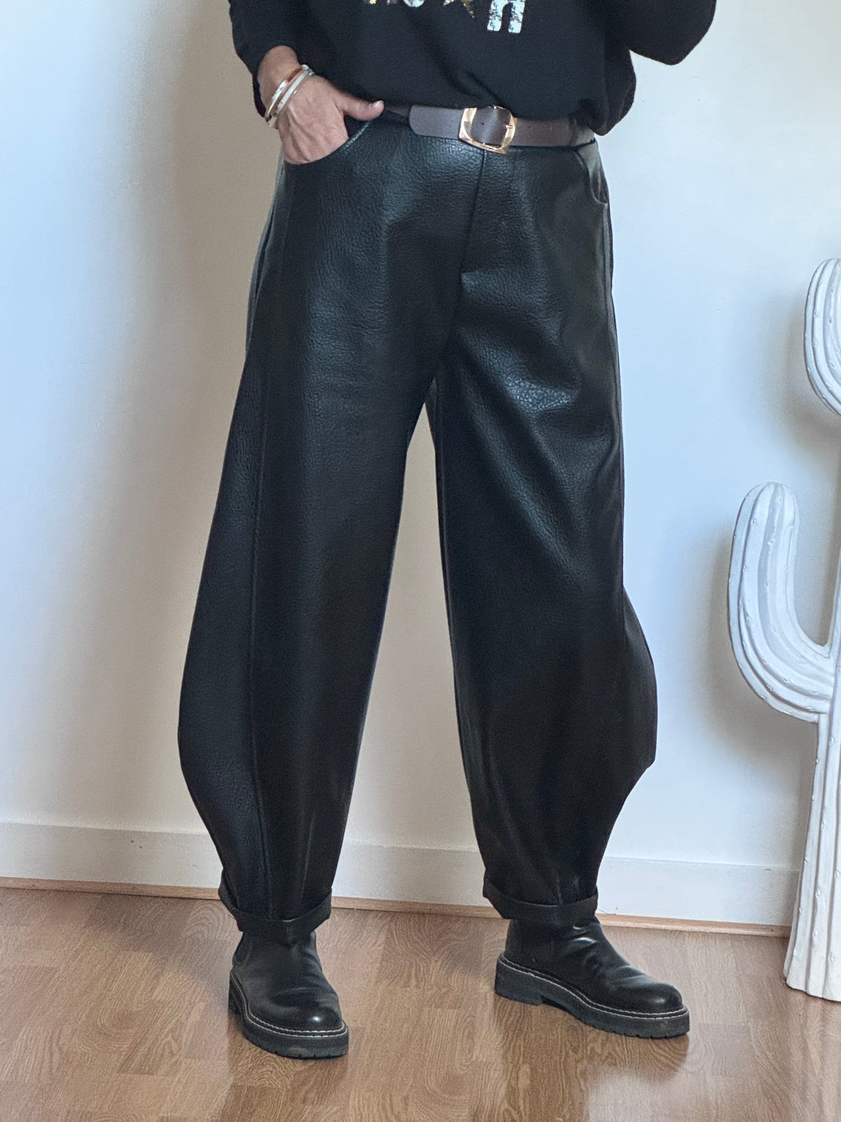 Pantalon barrel similicuir noir TU 38/46