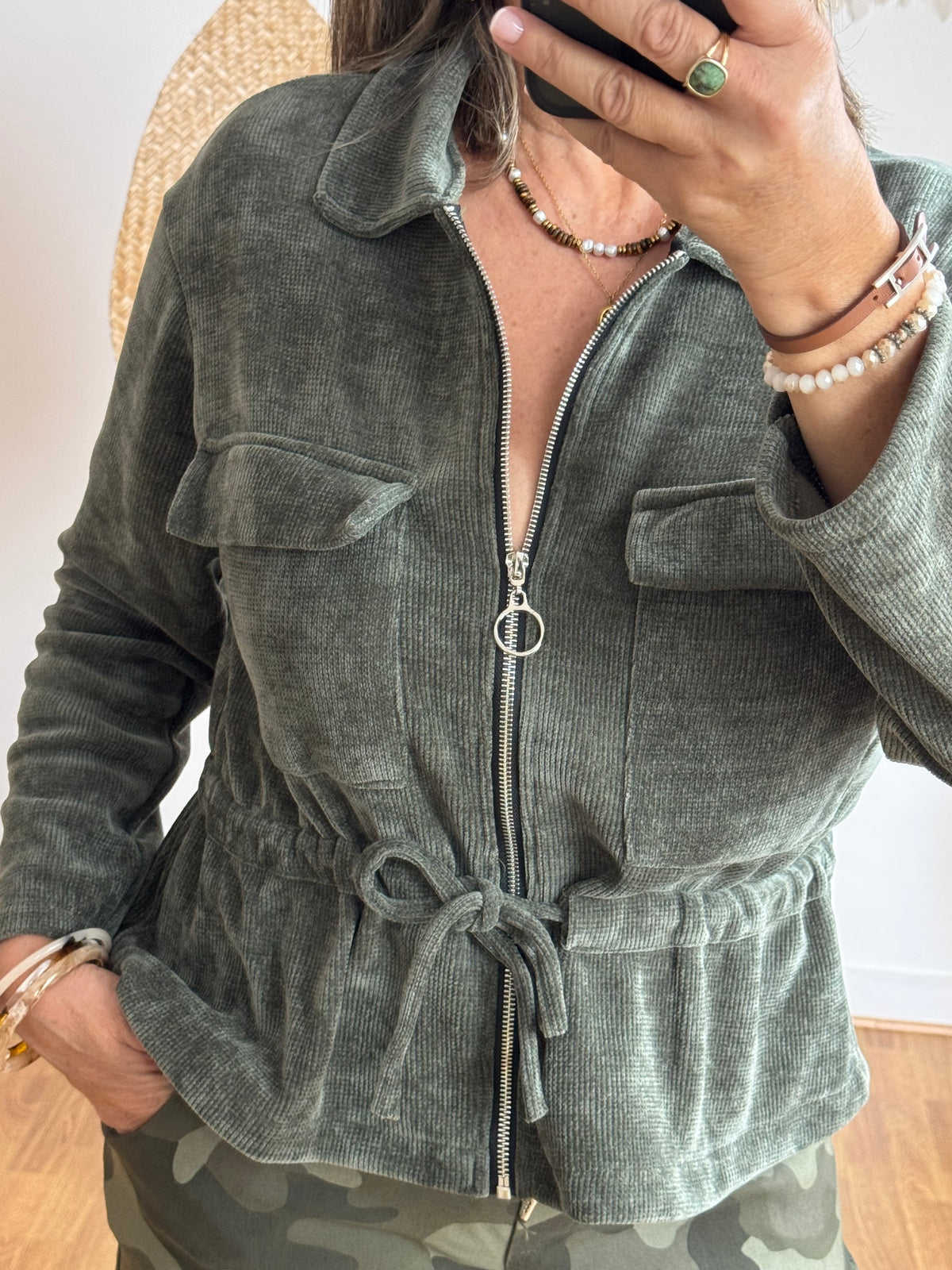 Veste velours milleraies kaki