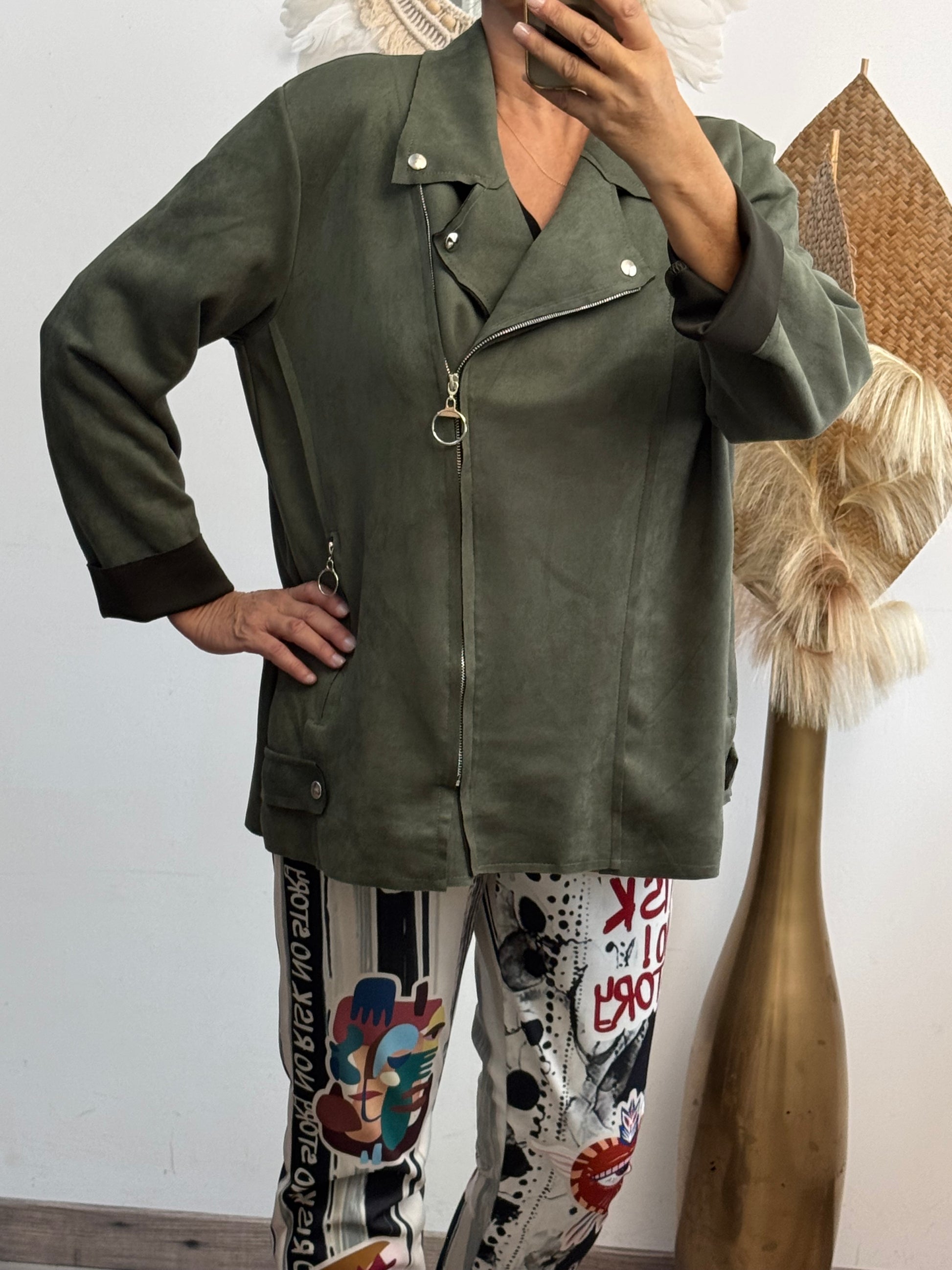 Blouson perfecto suédine kaki TU 46/52