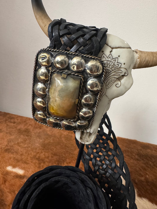 Ceinture bohème cuir véritable noir