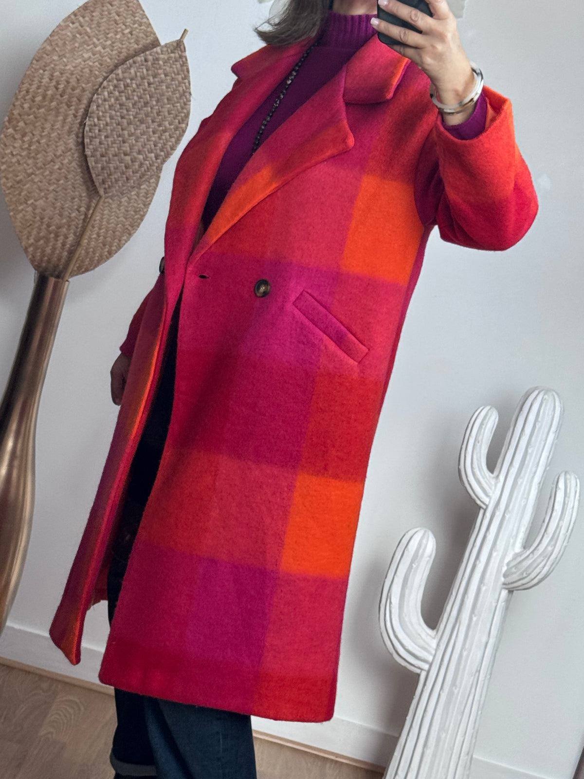 Manteau carreaux fuchsia