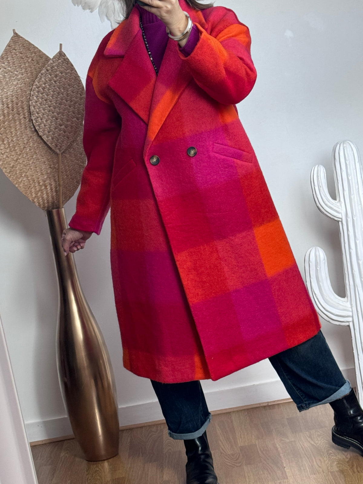 Manteau carreaux fuchsia