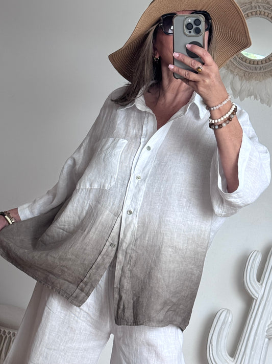 Chemise lin blanche/beige TU 38/48