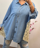 Chemise lyocell bleue dos lurex doré ajouré TU 42/50