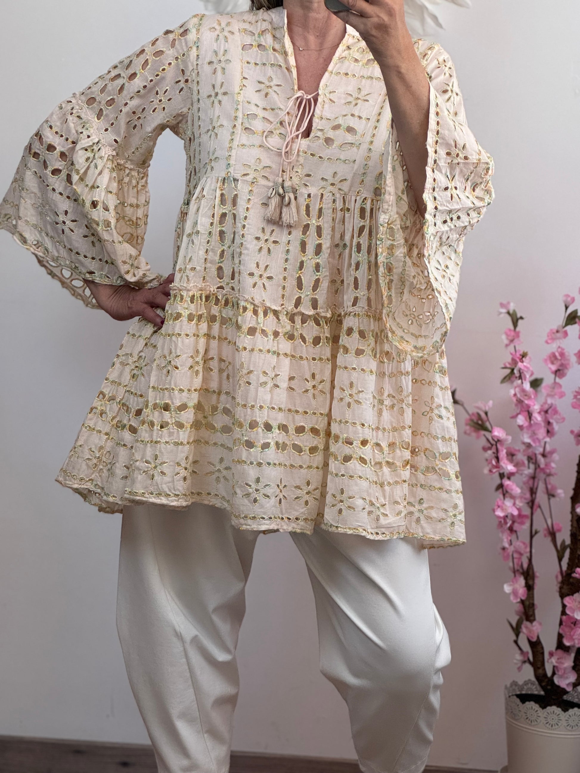 Tunique ou robe d’été bohème rose poudré
