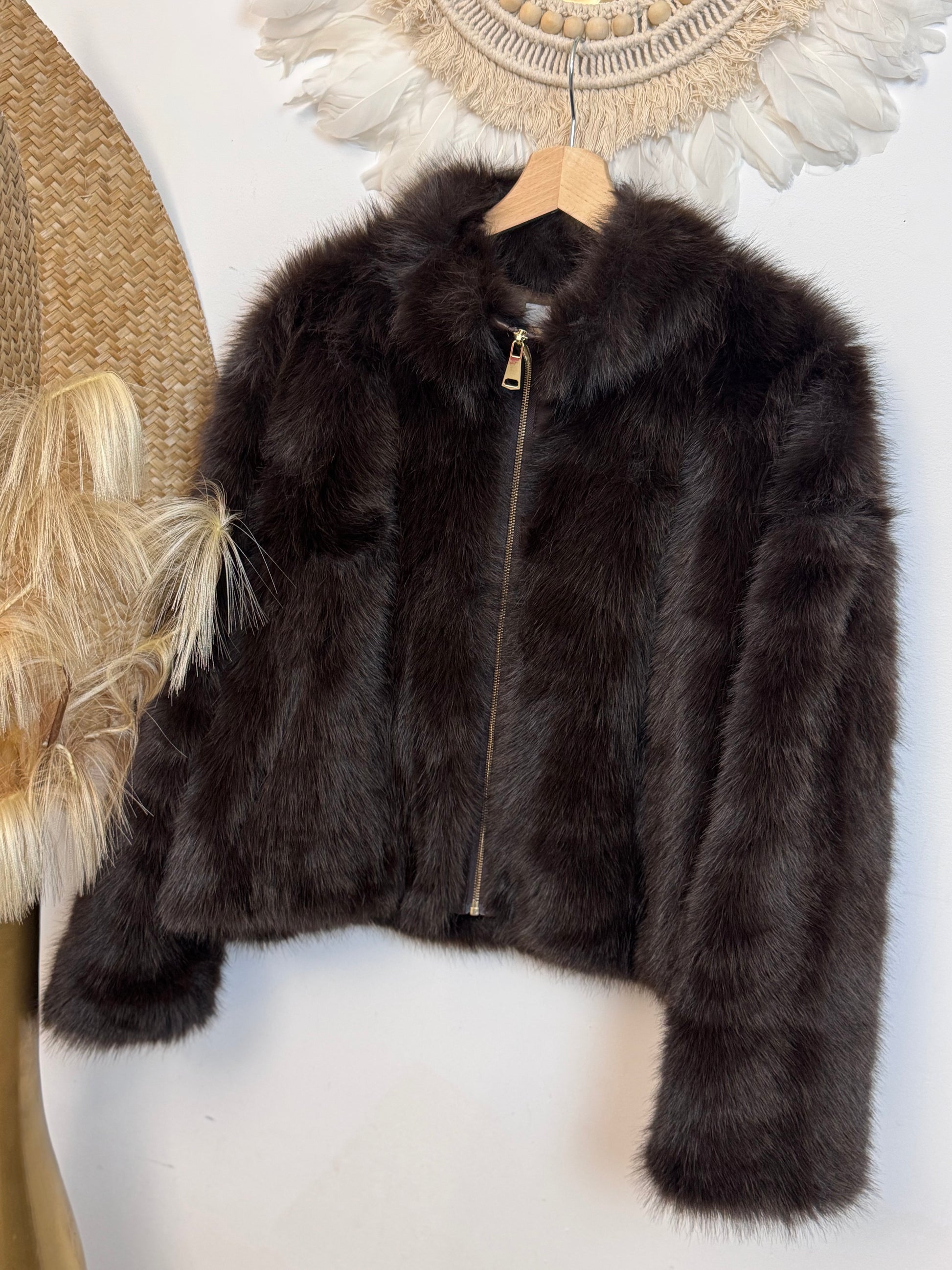 Blouson fausse fourrure marron