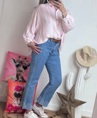 Jeans flare bleu clair brodé
