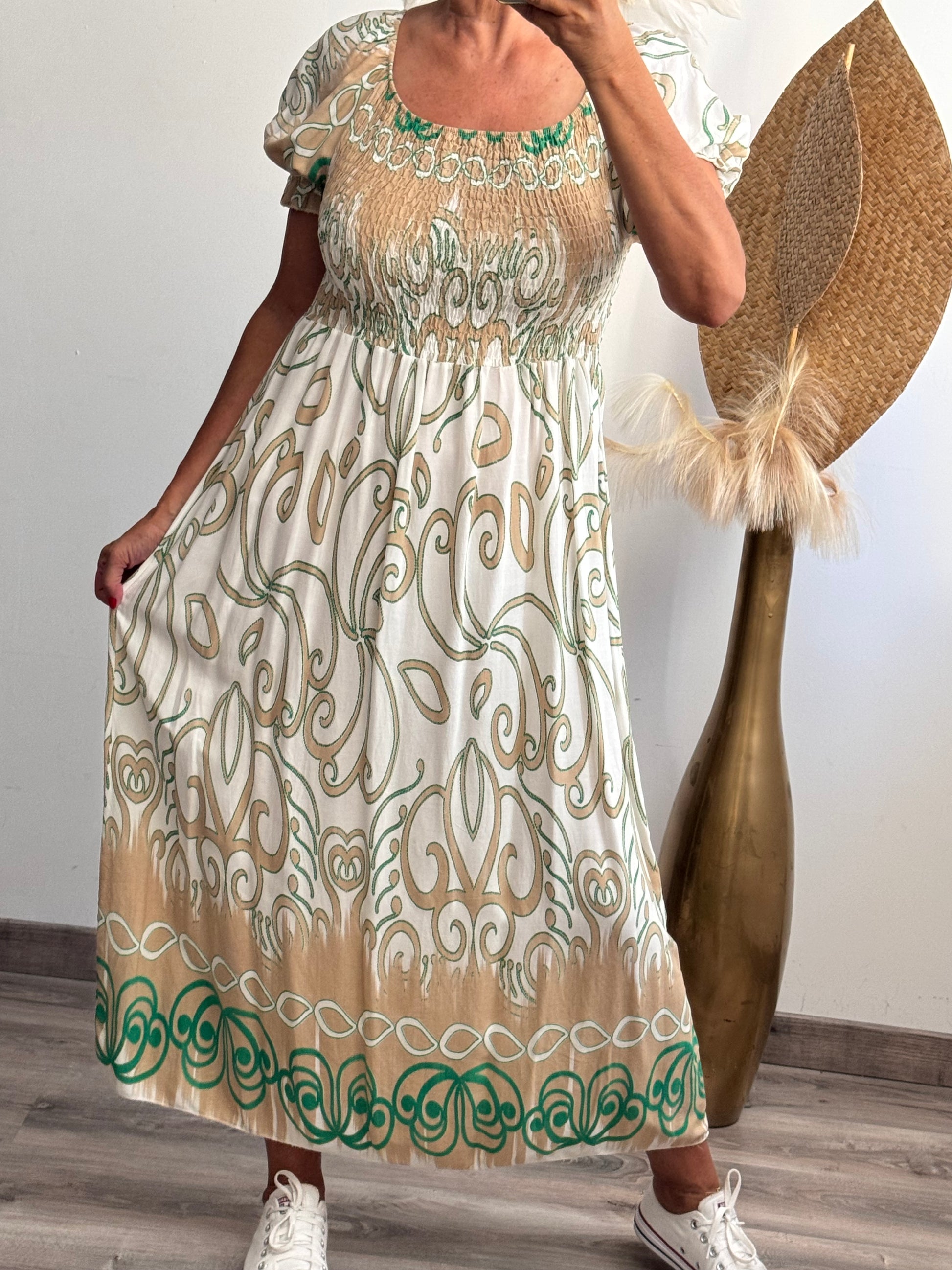 Robe smoke vert et blanc