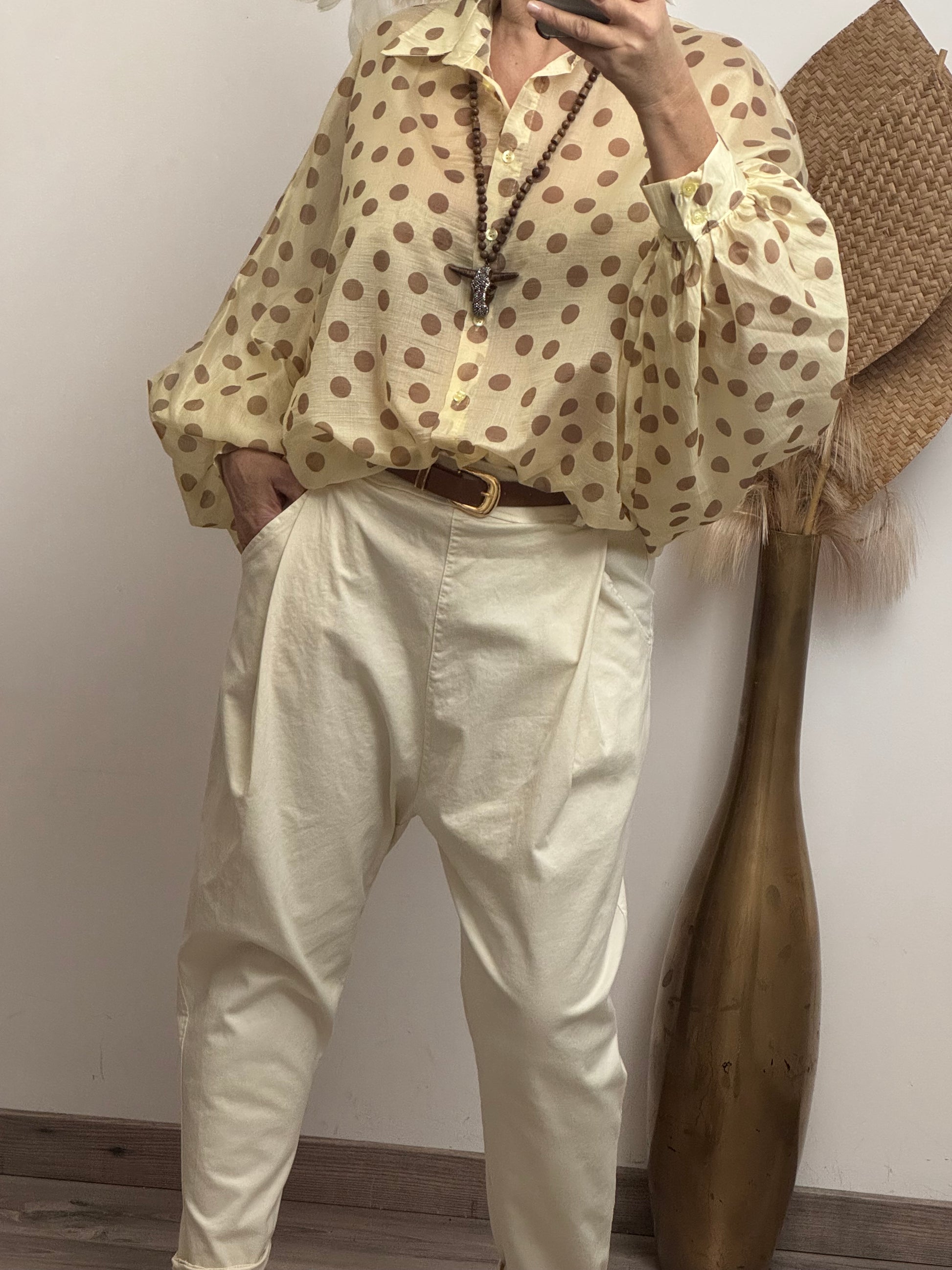 Blouse fluide jaune pois marrons