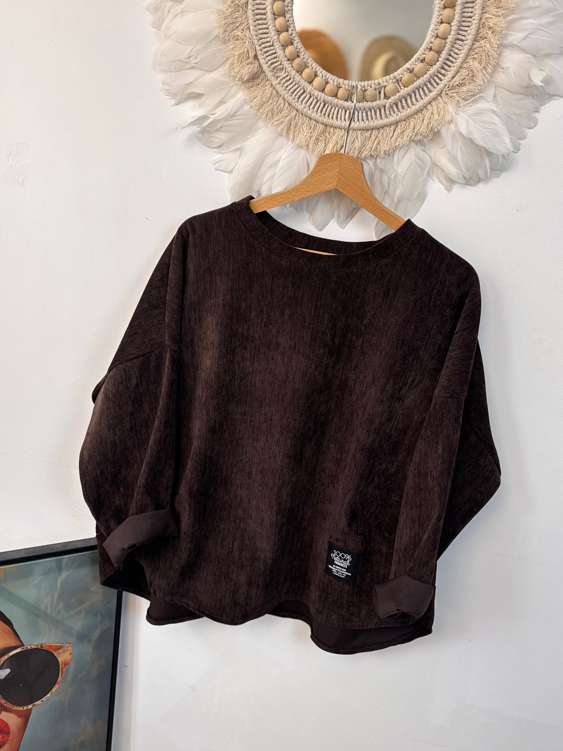 Sweat velours côtelé marron