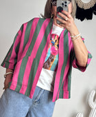Veste kimono kaki et rose