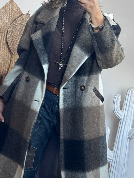 Manteau carreaux taupe