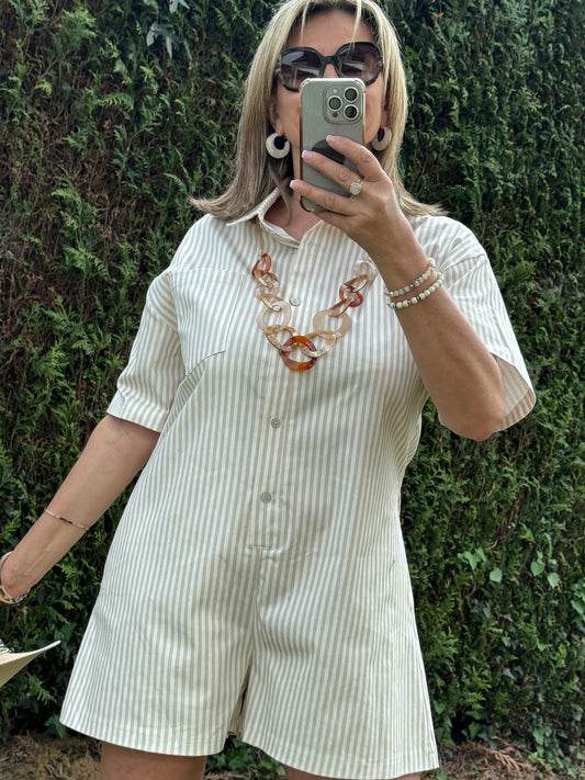 Combishort rayée beige