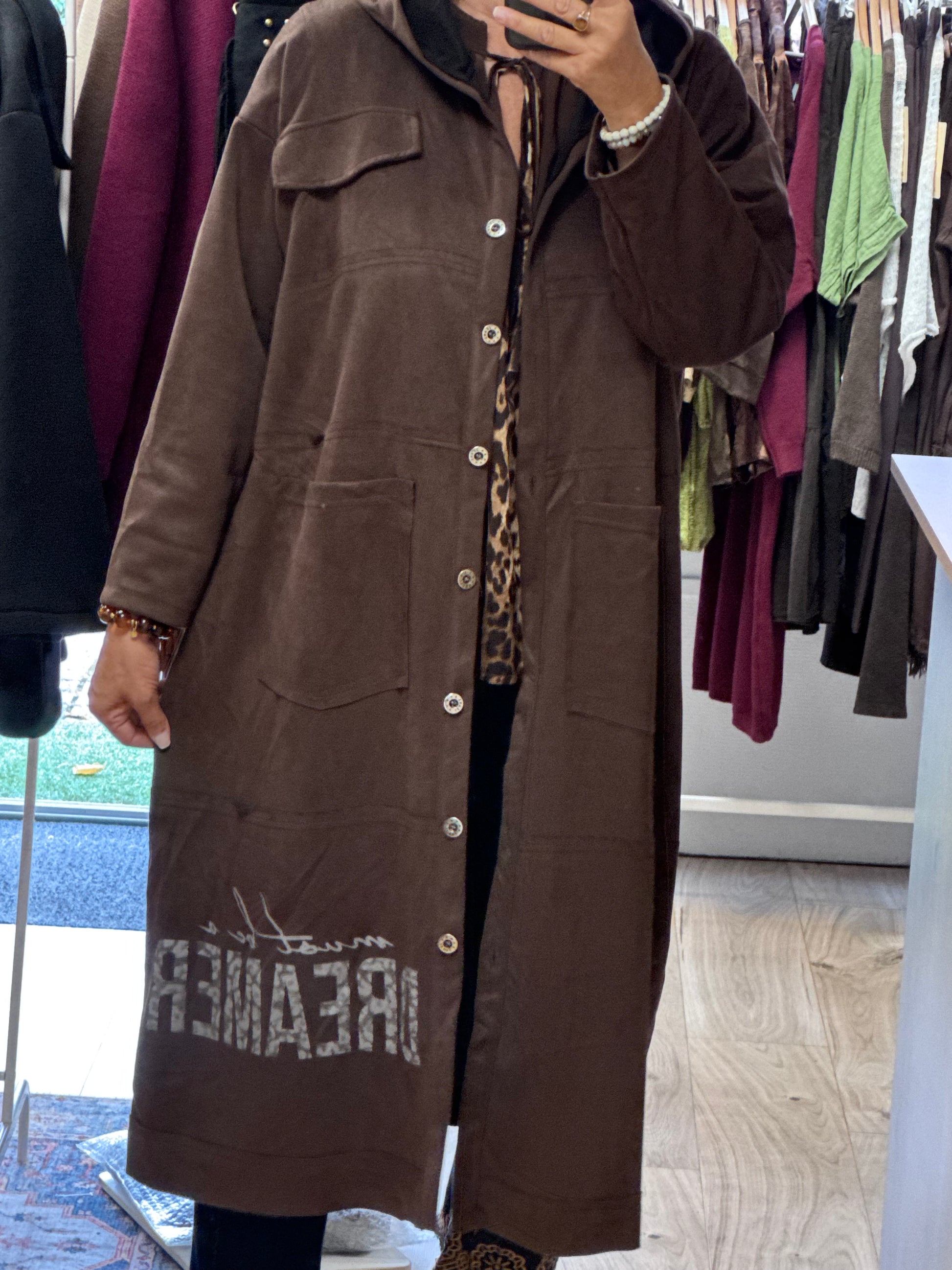Veste longue suédine marron