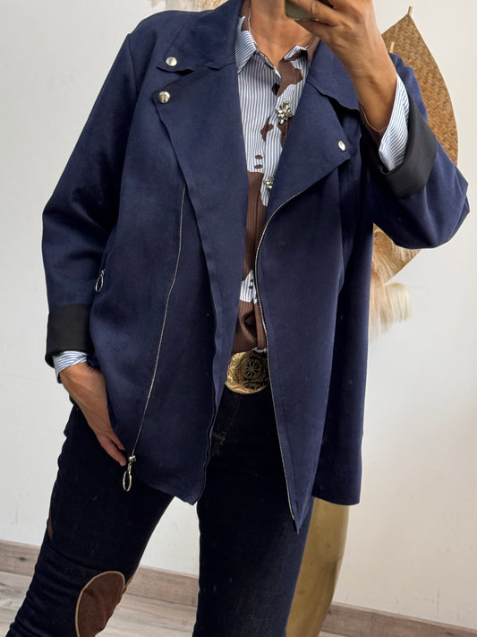 Blouson perfecto suédine marine TU 46/52
