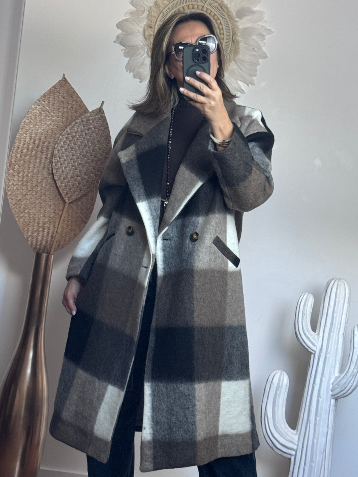 Manteau carreaux taupe