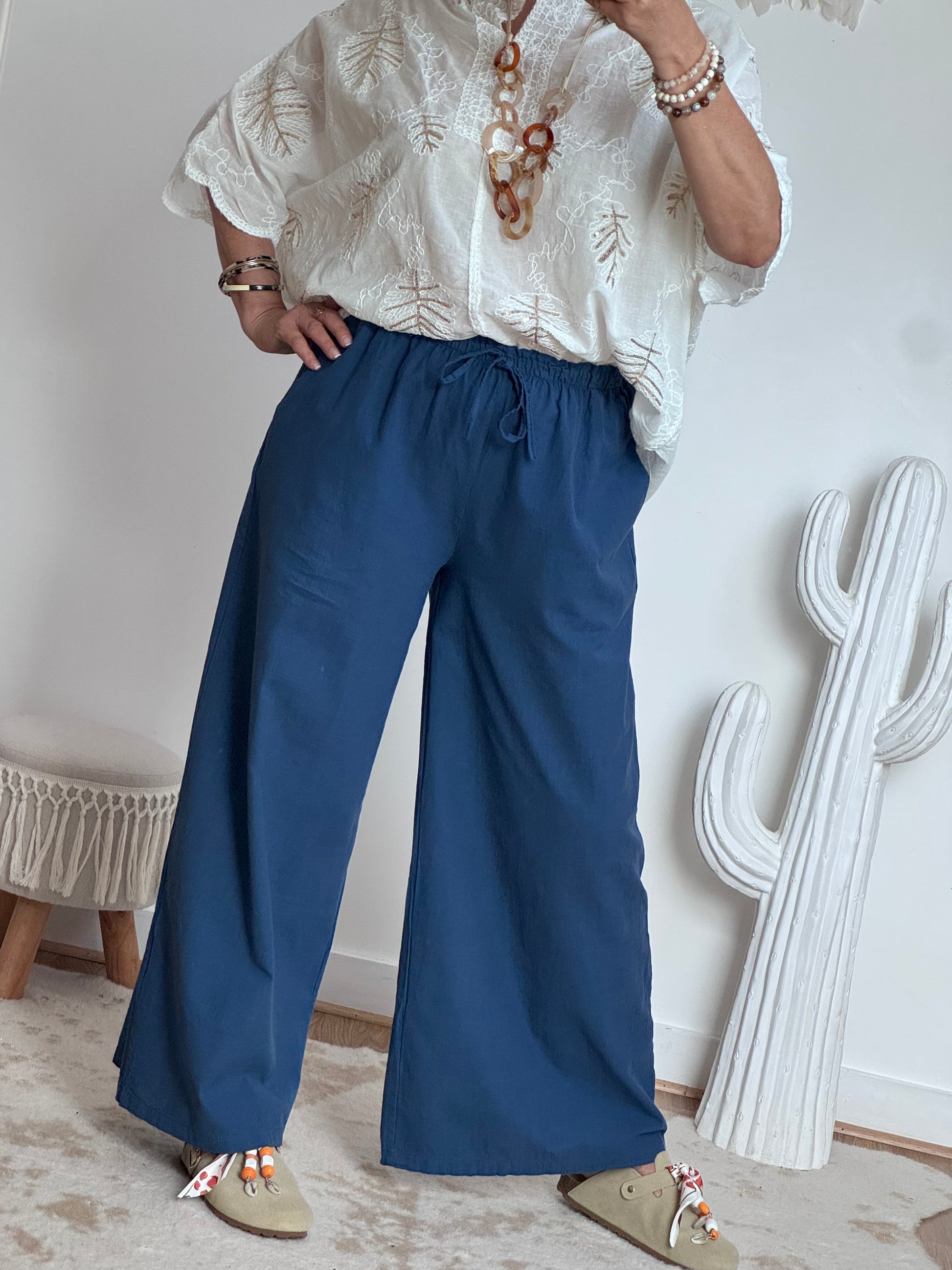 Pantalon coton et lin marine TU 38/44