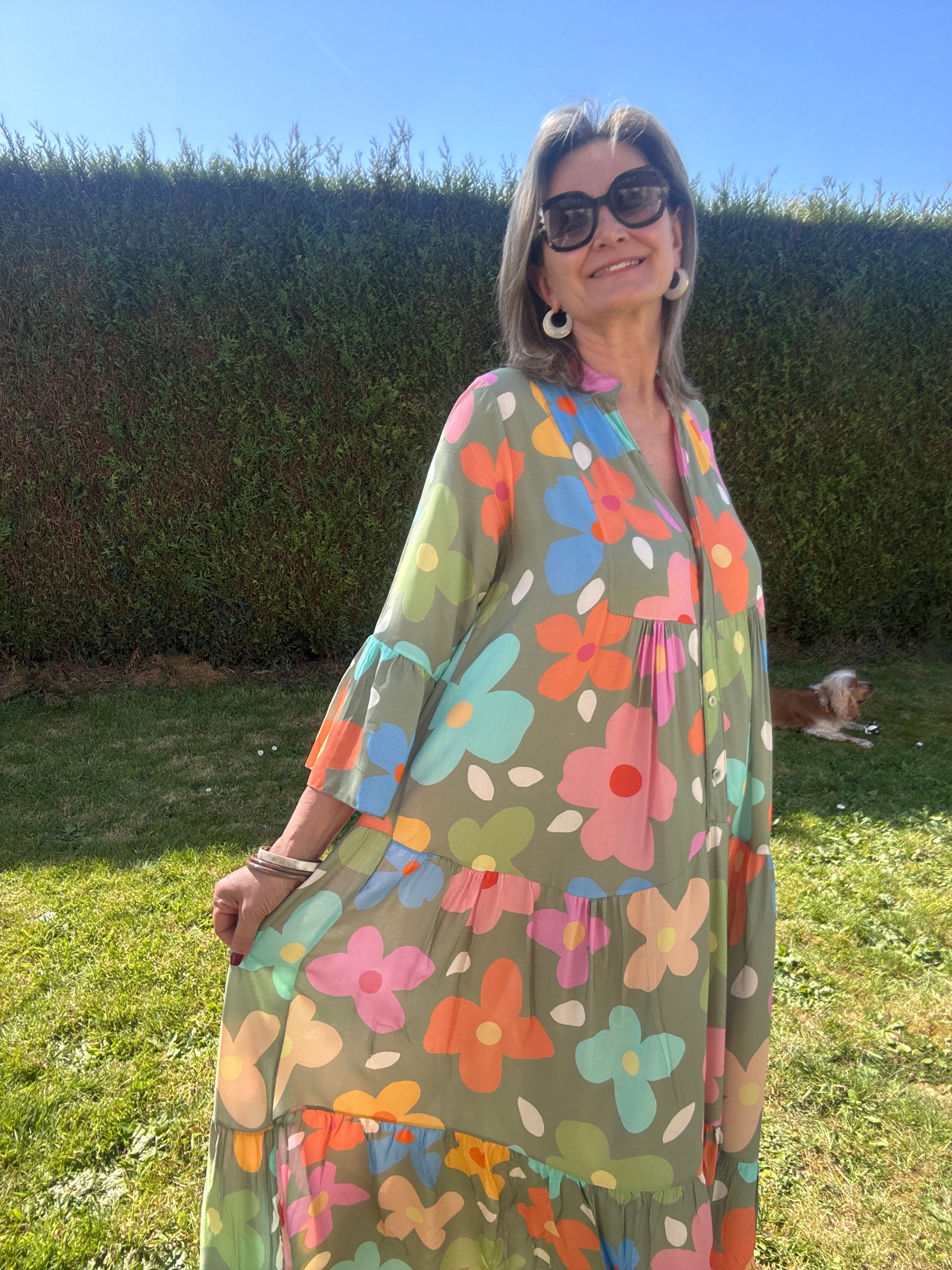 Robe kaki Floral multicolore