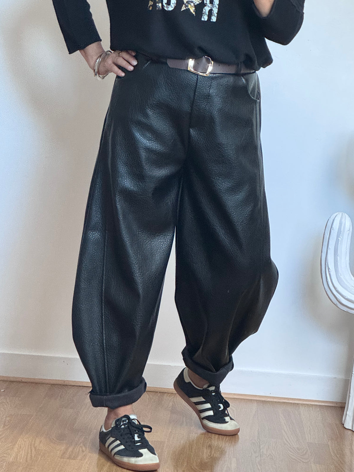Pantalon barrel similicuir noir TU 38/46