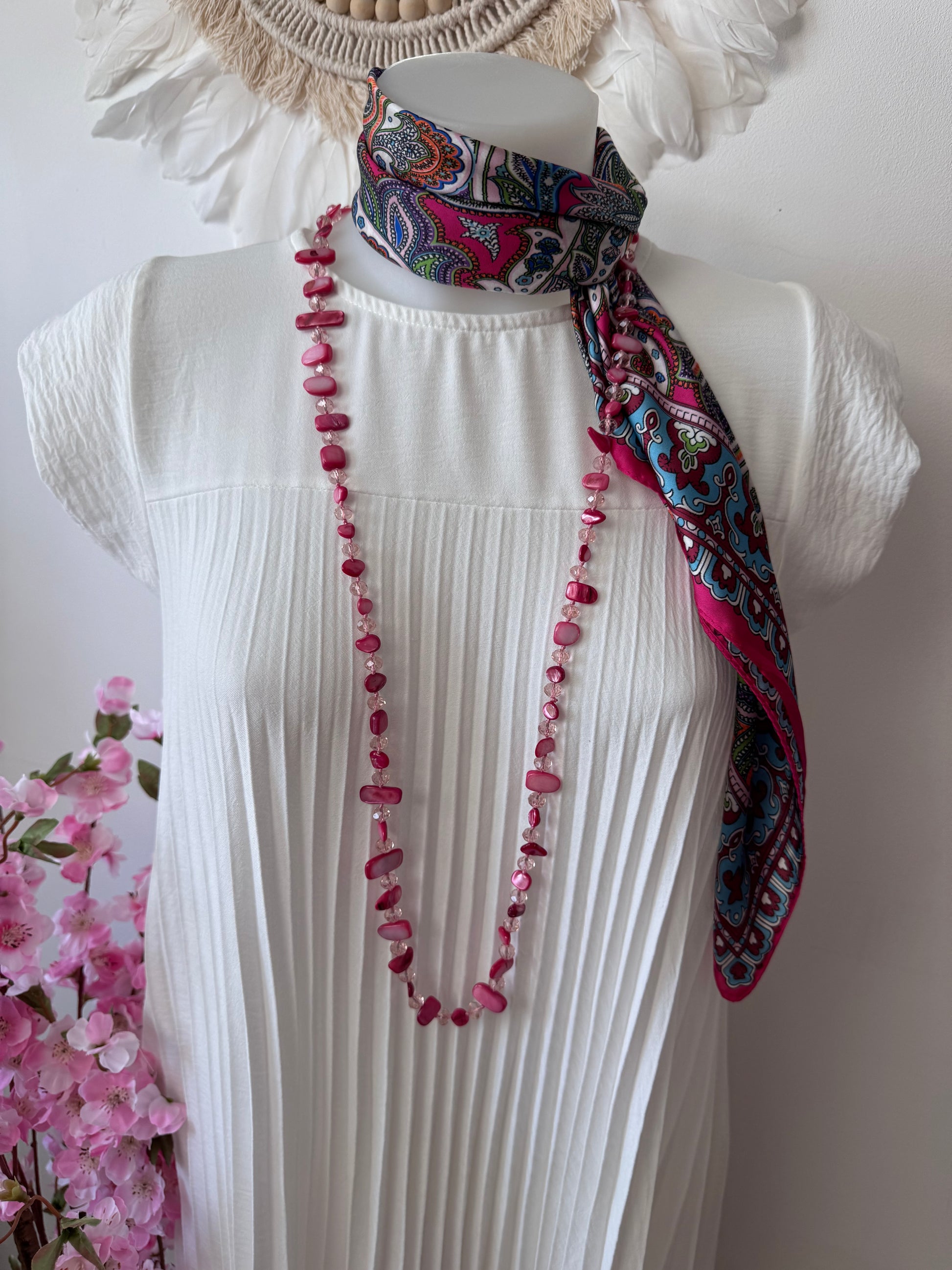 Collier perles roses/ fuchsia