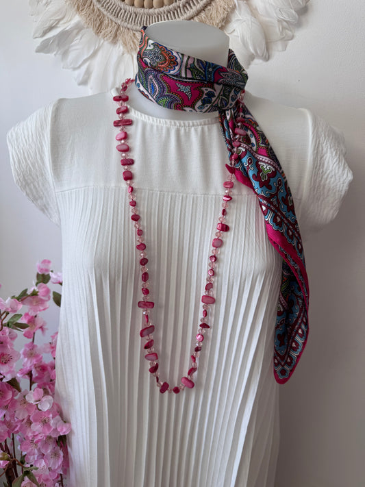 Collier perles roses/ fuchsia