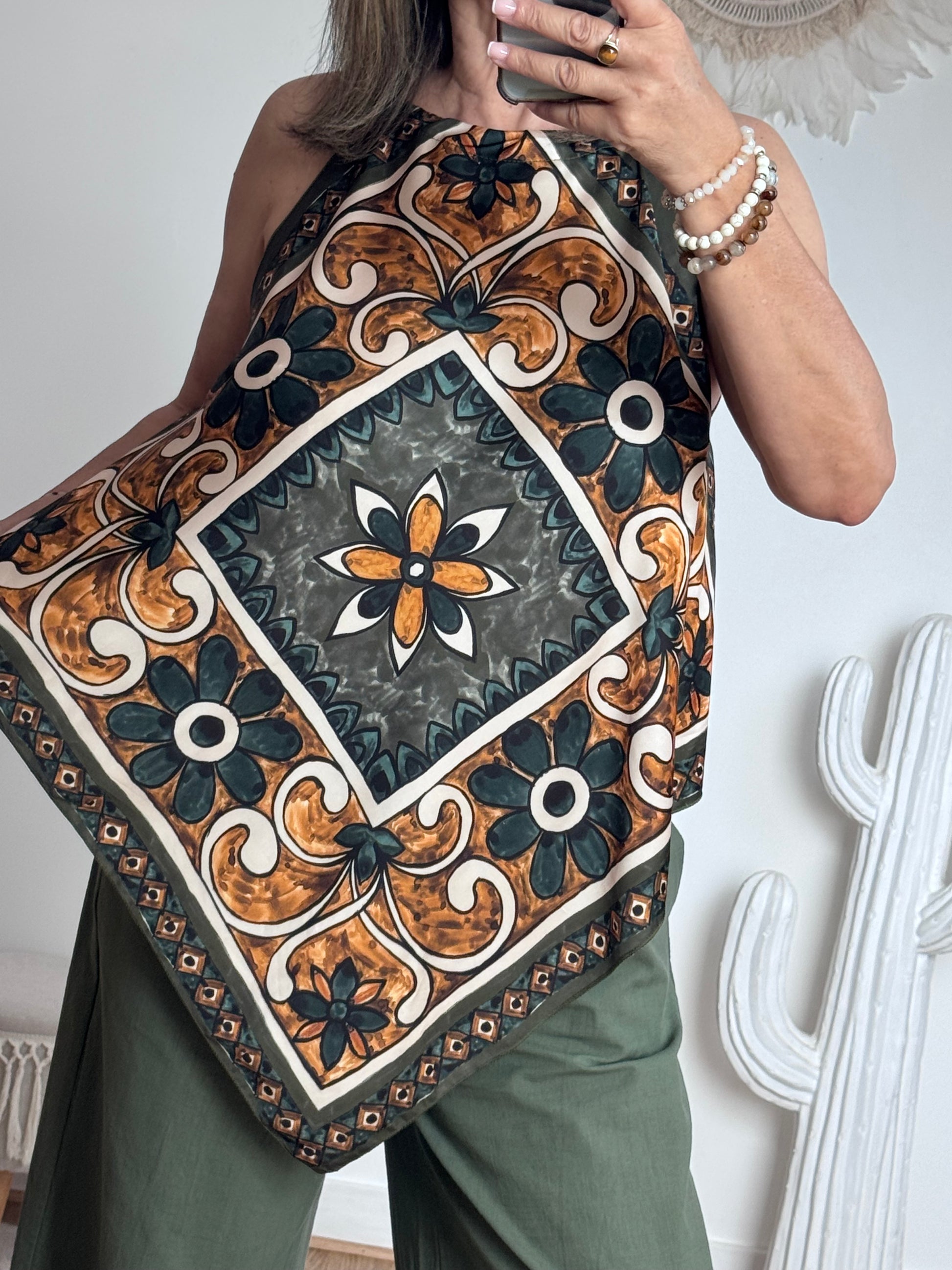 Top foulard kaki