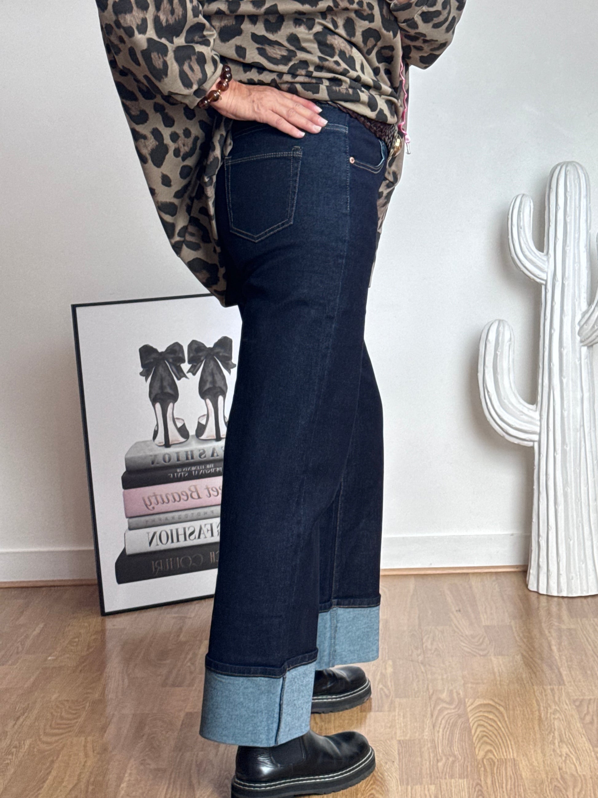 Jean revers wide leg bleu brut