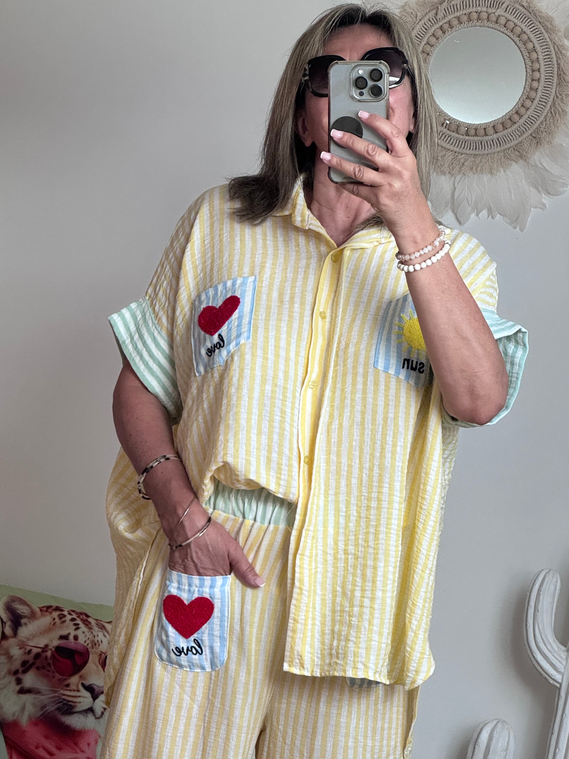Chemise oversize rayée jaune