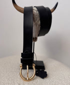 Ceinture cuir noir boucle dorée