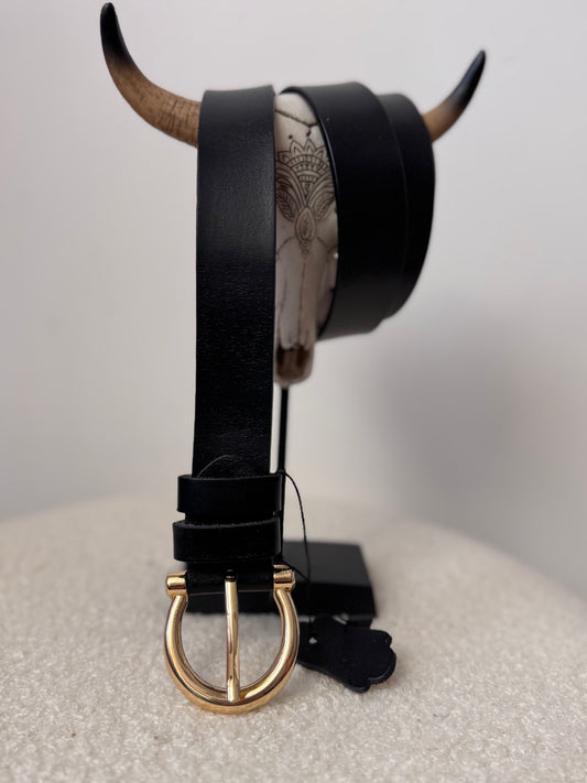 Ceinture cuir noir boucle dorée