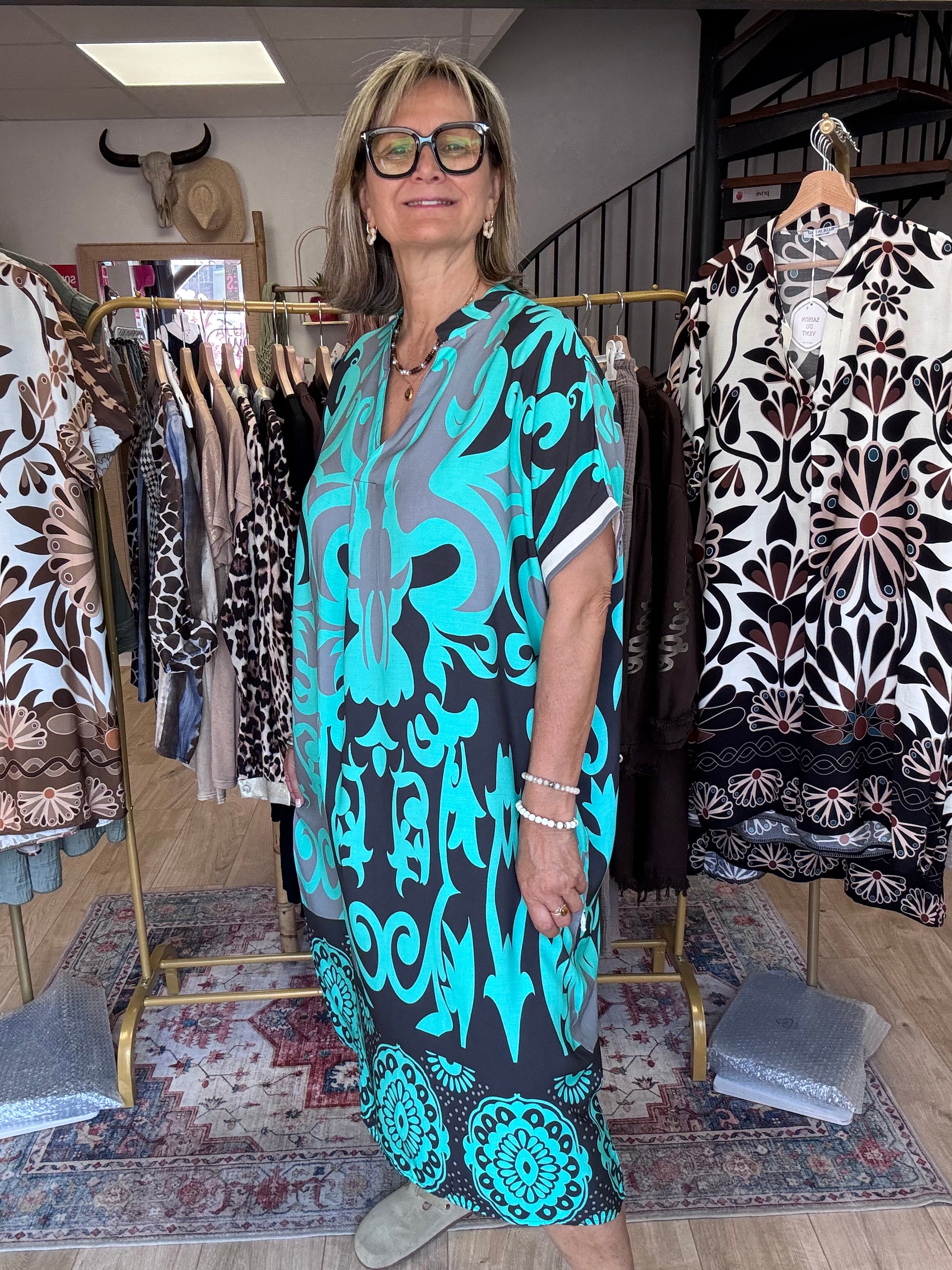 Robe arabesque noir turquoise TU 40/48