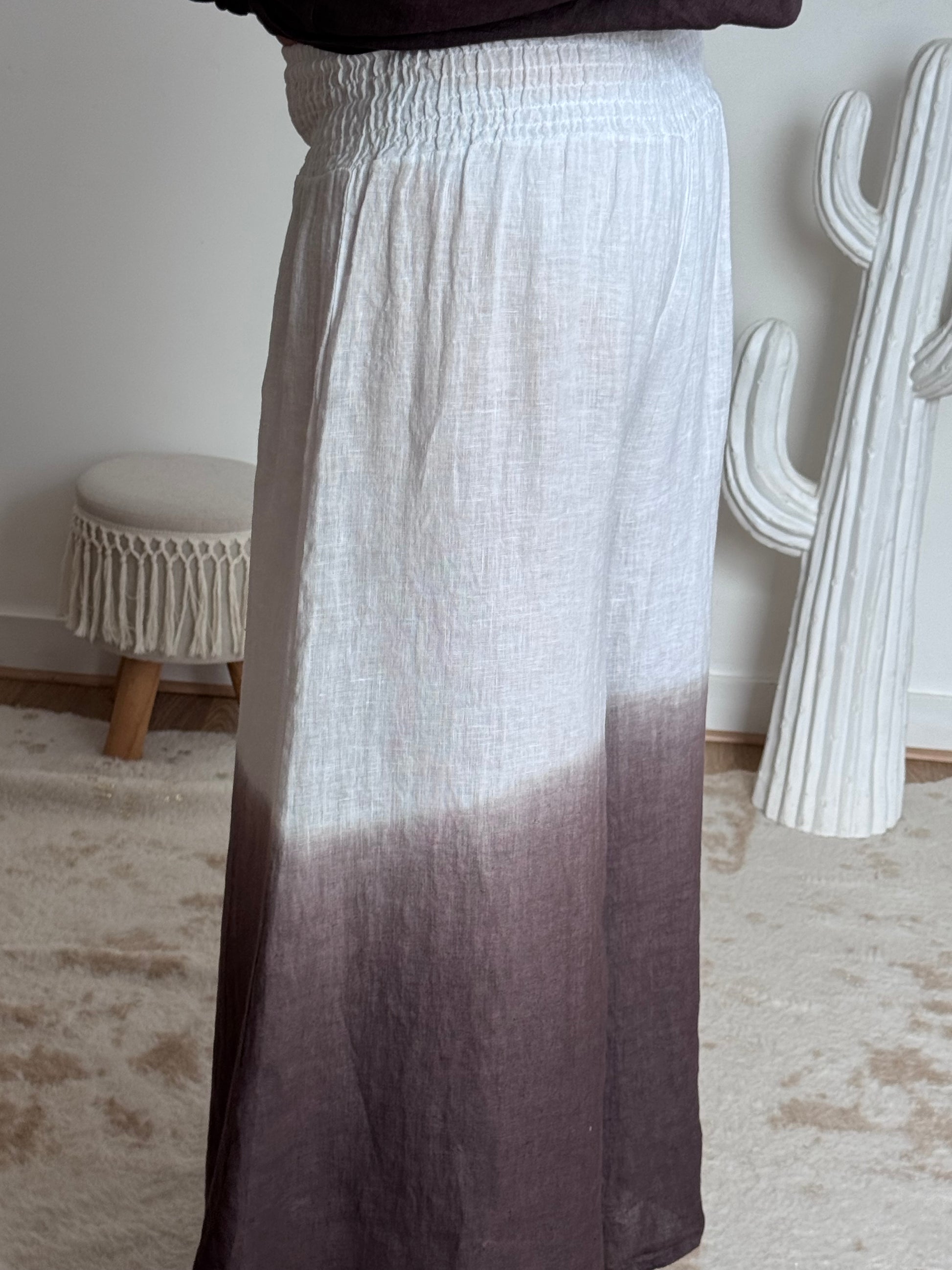 Pantalon palazzo Lin blanc et marron