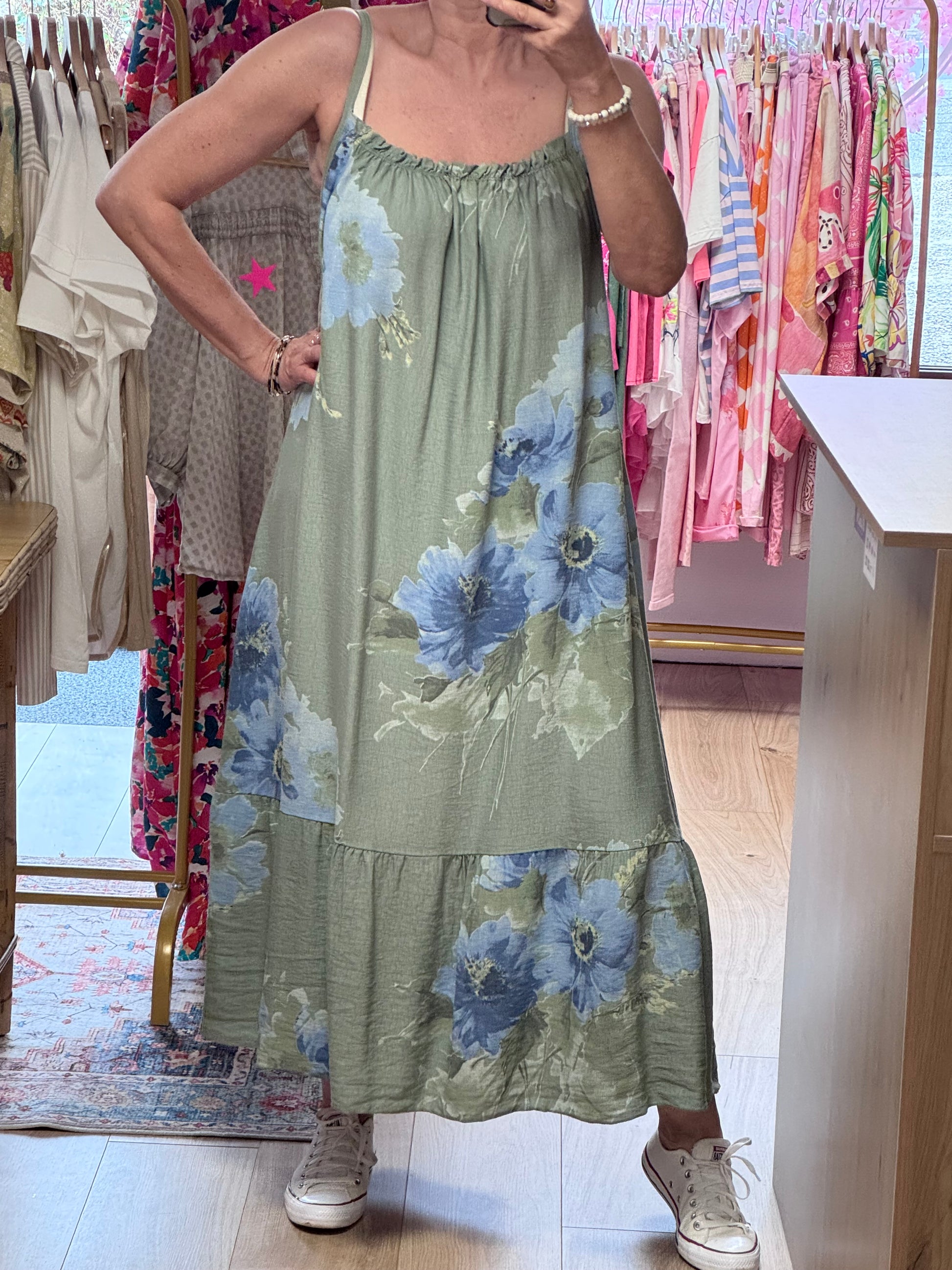 Robe fleurie kaki