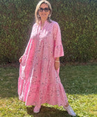 Robe longue bandana et broderie rose