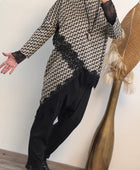 Pull asymétrique pieds de poule dentelle