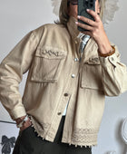 Veste jeans beige dentelle